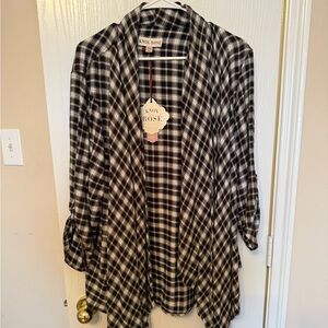 Knox Rose Black and White Plaid Open Blouse